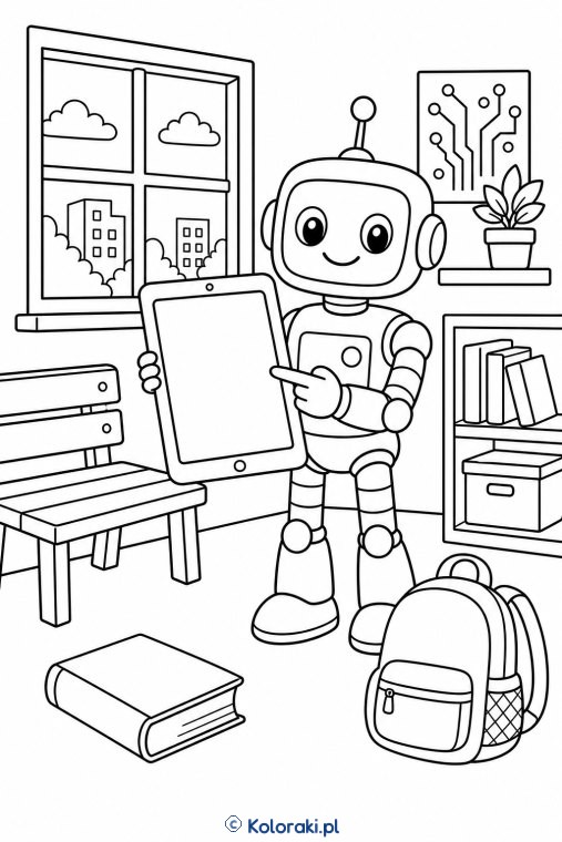 Robot prowadzi lekcję z tabletem
