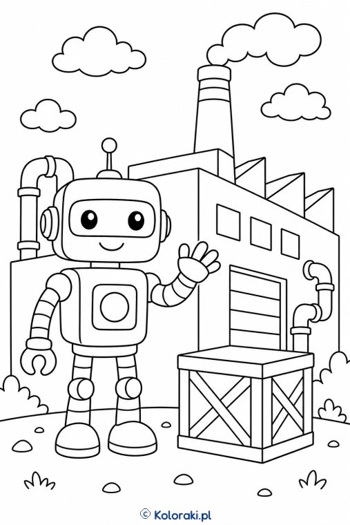 Robot przy małej fabryce