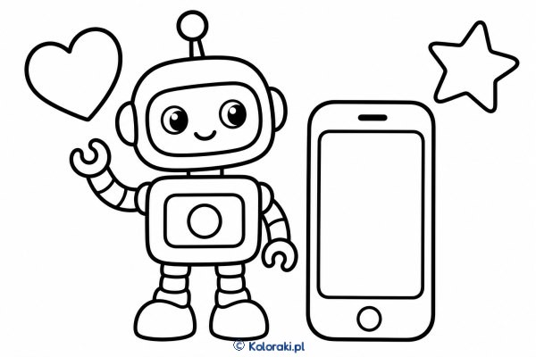 Robot przy dużym telefonie